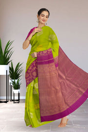 Parrot Green Korvai Kanjivaram Pure Silk Saree 10076131