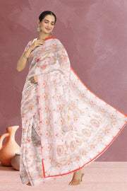 Cream Kalamkari Kantha Printed Malai Cotton Saree 10074904