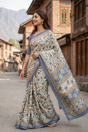 White Kani Printed Silk Saree 10077868