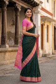 Dark Green Semi Mysore Crepe Silk Saree 10077810