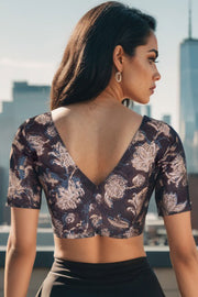 Black Hand Block Jahota Printed Cotton Blouse 10074998