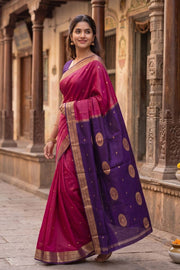 Raspberry Pink Mysore Crepe Silk Saree With Zari Border 10076667