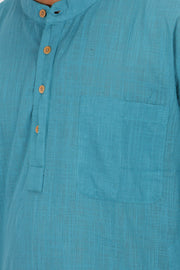 Blue Full Sleeve Slub Cotton Solid Style Men's Kurta 10074258