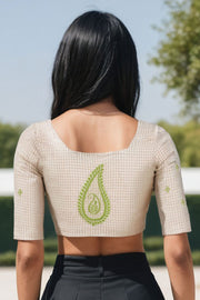 Brown Slub Cotton Embroidered Blouse 10072483