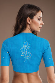 Blue Slub Cotton Embroidered Blouse 10071365