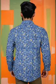 Blue Full Sleeve Ajrakh Printed Cotton Mens Shirt 10073162