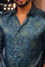 Blue Full Sleeve Vanaspathi Print Modal Silk Mens Shirt 10074063