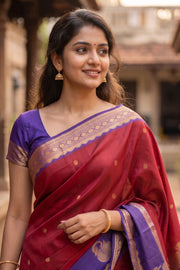 Maroon Kanjivaram Vegan Silk Saree with Contrast Pallu 10073874