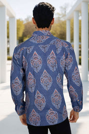 Blue Full Sleeve Ajrakh Printed Cotton Mens Shirt 10073163