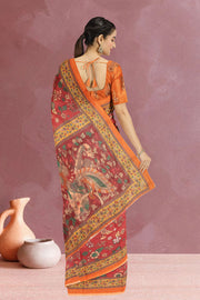 Maroon Kalamkari Printed Malai Cotton Saree 10074683