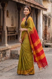 Green Kanchi Silk Cotton Saree 10078093