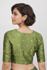 Green Aari Embroidered Raw Silk Blouse 10069594