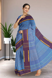Blue Art Silk Kanjivaram Saree With Checks Design 10076325