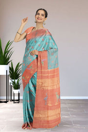 Soft Cyan Fancy Kanjivaram Vegan Silk Saree 10075602