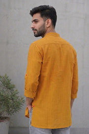 Yellow Full Sleeve Slub Cotton Solid Style Men's Kurta 10074415