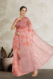 Pink Handloom Printed Chanderi Silk Cotton Saree 10071060