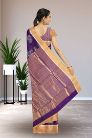 Purple Chanderi Printed Silk Cotton Saree 10075363