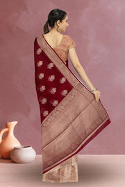 Red Handcrafted Banarasi Organza Saree 10067271