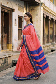 Coral Pink Vegan Silk Kanjivaram Saree 10077928