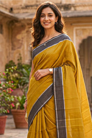 Golden Yellow Kanjivaram Vegan Silk Saree with Color Block Design 10075560