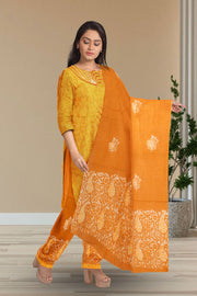 Yellow Batik Printed 3-Piece Salwar Suit Material 10076004