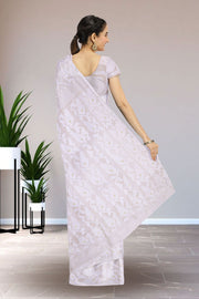 White Handloom Jamdani Style Cotton Saree with Blouse 10074215