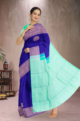 Navy Blue Handloom Pure Zari Kanjivaram Saree 10062336