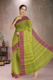 Kanjivaram Vegan Viscose Silk Saree Android Green Color Block Design 10075556