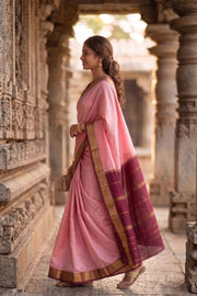 Petal Pink Mysore Crepe Silk Saree With Zari Border 10076668