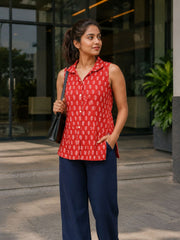 Red Bagh Printed Women Sleeveless Shirt 10077182