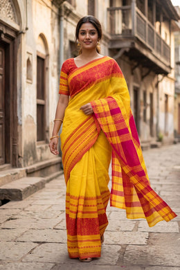 Yellow Bengal Handwoven Cotton Saree 10075300
