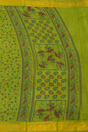 Parrot Green Floral Printed Sungudi Saree 10078050