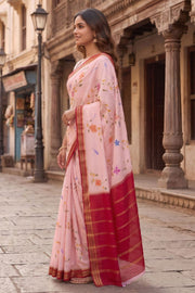 Pink Mysore Crepe Floral Silk Saree 10076683