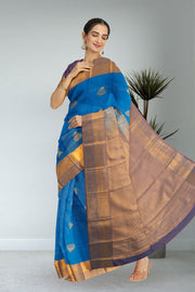 Blue Kanjivaram Vegan Silk Saree 10076025