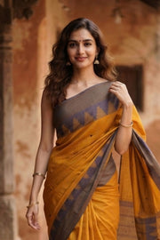 Mustard yellow Handloom Chettinad Cotton Saree 10077352