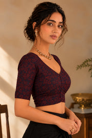 Maroon Indigo Hand Block Printed Cotton Blouse 10078138