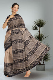 Beige Printed Tussar Silk Saree 10076297