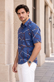 Blue Half Sleeve Ajrakh Printed Cotton Mens Shirt 10076825