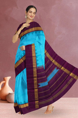 Ananda Blue Pure Zari Korvai Kanjivaram Silk Saree 10062484