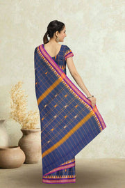 Blue Handloom Chettinad Cotton Saree Without Blouse 10075143