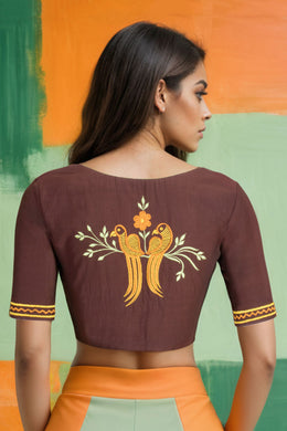Brown Embroidered Cotton Blouse 10069442