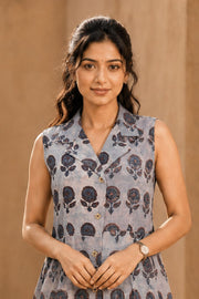 Rustic Blue Hand Block Printed Cotton Dress 10077643