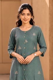 Green Cotton Hand Embroidered Kurta 10077670