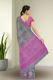 Grey Chanderi Printed Silk Cotton Saree 10075361