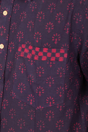 Indigo Handblock Print Pre-Washed Pure Cotton Crop Shirt 10074620