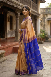 Cream Kanjivaram Pure Silk Saree with Contrast Border 10077891