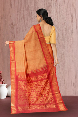 Brown Handloom Gadwal Kuttu Cotton Saree Without Blouse 10061442