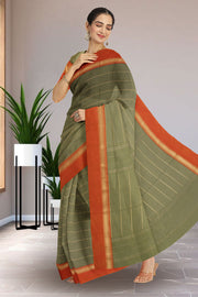 Green Art Silk Kanjivaram Saree With Stripes Design 10076330