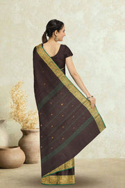 Brown Handloom Chettinad Cotton Saree Without Blouse 10075195