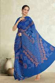 Blue Bandhani Mulmul Cotton Saree 10075495